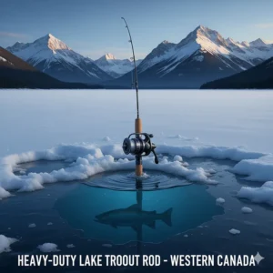 Illustration of a heavy-power rod, ideal for lake trout, used in the deep mountain lakes of Western Canada.