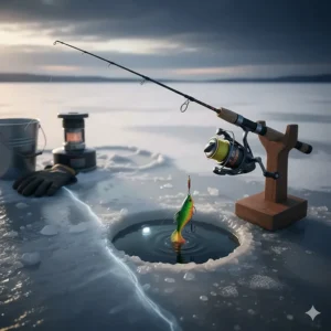 Medium-action ice fishing combo optimized for walleye and pickerel fishing in the Canadian Prairies.