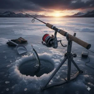 A durable, heavy-action ice fishing combo used for targeting large Northern Pike and Lake Trout in deep water.