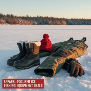 Heavy-duty insulated bibs and boots designed for Northern Ontario winters; apparel-focused ice fishing equipment deals.