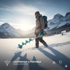 Graphic showing a lightweight ice auger, ideal for trekking across deep snow in the Canadian Rockies.