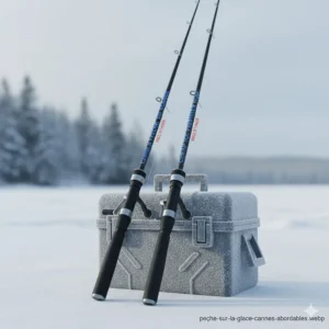 Canadian ice fishing rods (cannes à pêche sur la glace) labeled with English and French text.