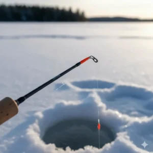 Sensitive tip action of a Shimano ice fishing combo detecting a bite from a Perch.