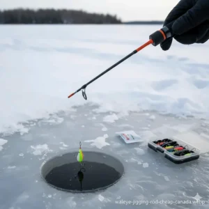 Illustration of a budget-friendly graphite rod designed for walleye fishing in Manitoba.
