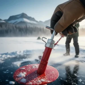 Portable and lightweight hand ice auger extension kit perfect for backcountry hike-in lake fishing.
