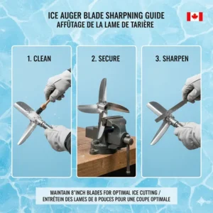 Step-by-step illustration of how to sharpen 8 inch ice auger blades for better ice penetration.