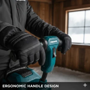 Detail of StrikeMaster ice auger impact-resistant handles with ergonomic grip for winter gloves.