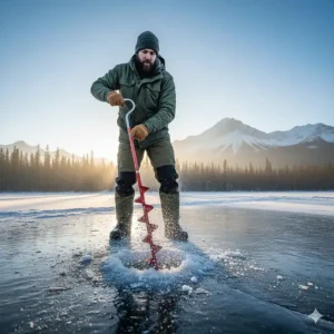 Universal ice auger extension kit showing the adapter assembly for both gas and electric power heads.