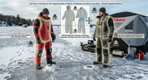 Alt text for image 4: Technical illustration of flotation assistance technology in Canadian ice suits, essential for early and late-season safety on the ice.