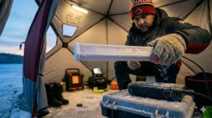 Close-up of the ceiling framework and light bar attachment.