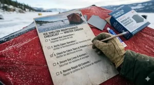 Alt text for image 8: A winter maintenance checklist for ice fishing gear and shelter upkeep.