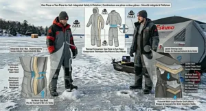 Alt text for image 6: Close-up illustration of the reinforced seals and storm flaps that protect Canadian anglers from harsh prairie winds and wet snow.