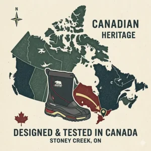 Infographic highlighting Baffin's Canadian heritage and testing protocol on a stylized map of Canada pointing to Stoney Creek, Ontario.