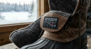 Graphic showing a -40°C temperature rating on pac boots designed for harsh Canadian winters.