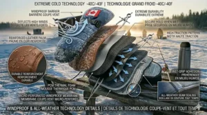 Illustration showing the wind-blocking outer shell of ice fishing mittens, ideal for the high winds of the Canadian Prairies.