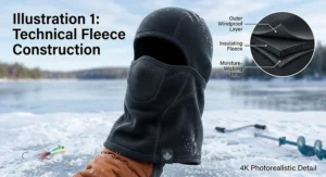 Illustration showing moisture-wicking technology in winter headwear. / Illustration montrant la technologie d'évacuation de l'humidité dans les couvre-chefs d'hiver.