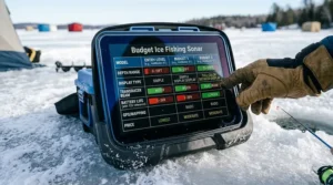 Chart comparing entry-level and budget ice fishing sonar features.