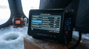 Close-up of DVR ice fishing camera system recording settings menu