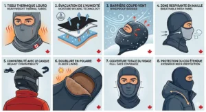 Close-up of thermal fabric on the warmest balaclava for ice fishing. / Gros plan sur le tissu thermique de la cagoule la plus chaude pour la pêche sur glace.