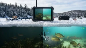Visual comparison of low-light clarity using our wireless ice fishing camera.