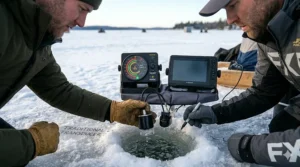 GPS and lake mapping screen on an ice fishing combo unit for finding hot spots.