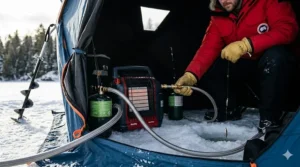 Connecting propane hose extension to ice fishing heater