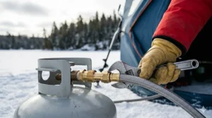 Using a 20lb propane tank with ice shelter hose extension