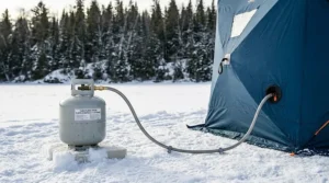 Proper outdoor propane cylinder placement for ice shelter