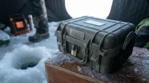 Compact protective carrying case for DVR ice fishing camera equipment