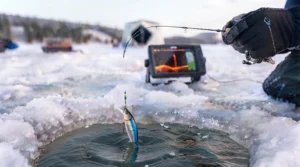 Identifying underwater structures for jigging raps for walleye ice fishing.