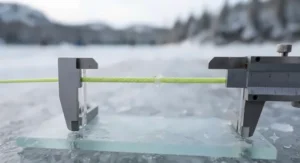 A macro shot showing the tight weave and zero-stretch properties of a premium braided ice fishing line.