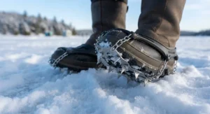 Heavy-duty ice fishing traction cleats engineered for extreme Canadian winter weather conditions.